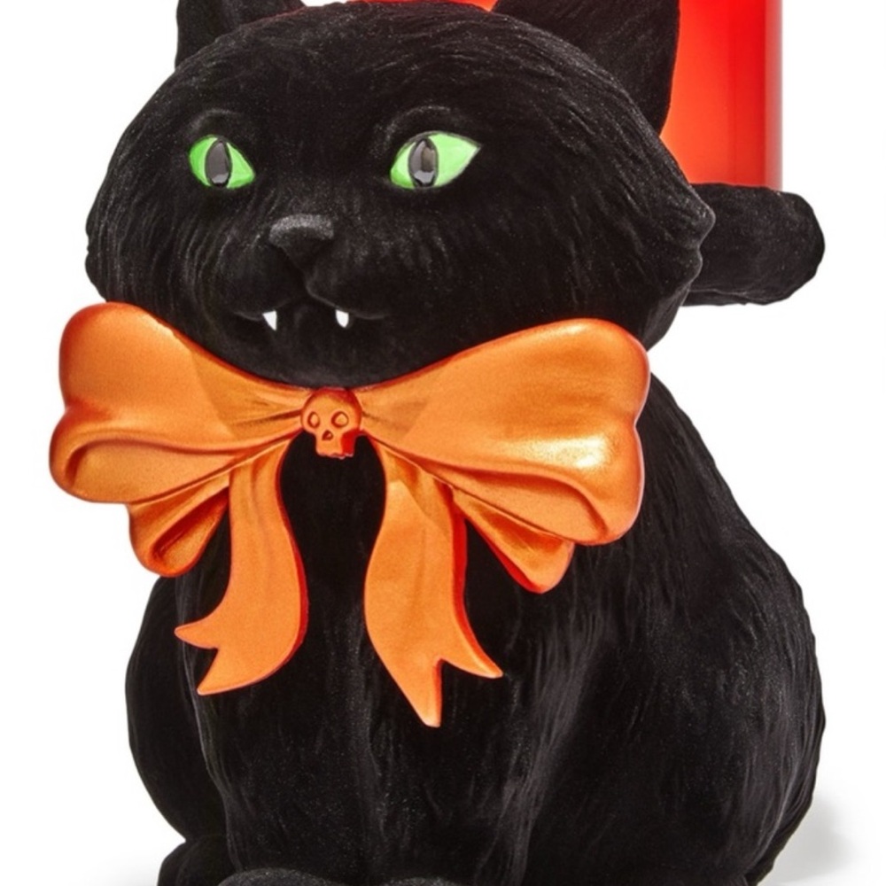 Bath and Body Works Halloween Black 2025 Cat Candle Holder with Orange Bow